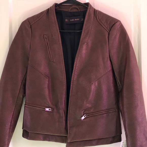 Zara Jackets & Blazers - Zara Basic - Brown Leather Jacket